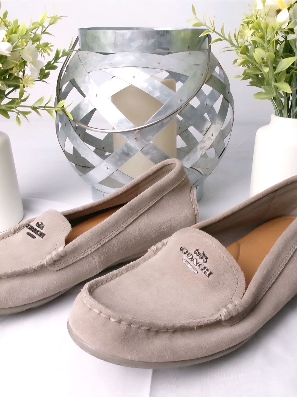 COACH Women's Suede Loafers in Taupe Slip On Flats Size 6 - Picture 4 of 8